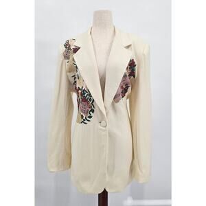Unique Jenna Size 14 Ivory "Let the Earth Rejoice" Christmas Wool Blazer *Flaws